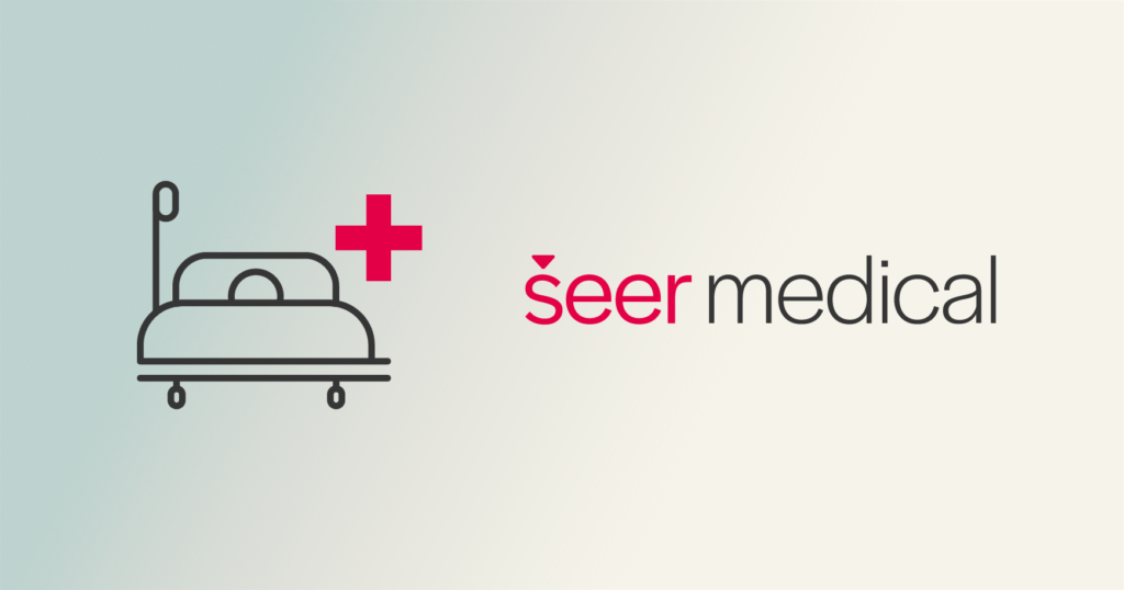 Seer Medical logo with cartoon of person in hospital bed.